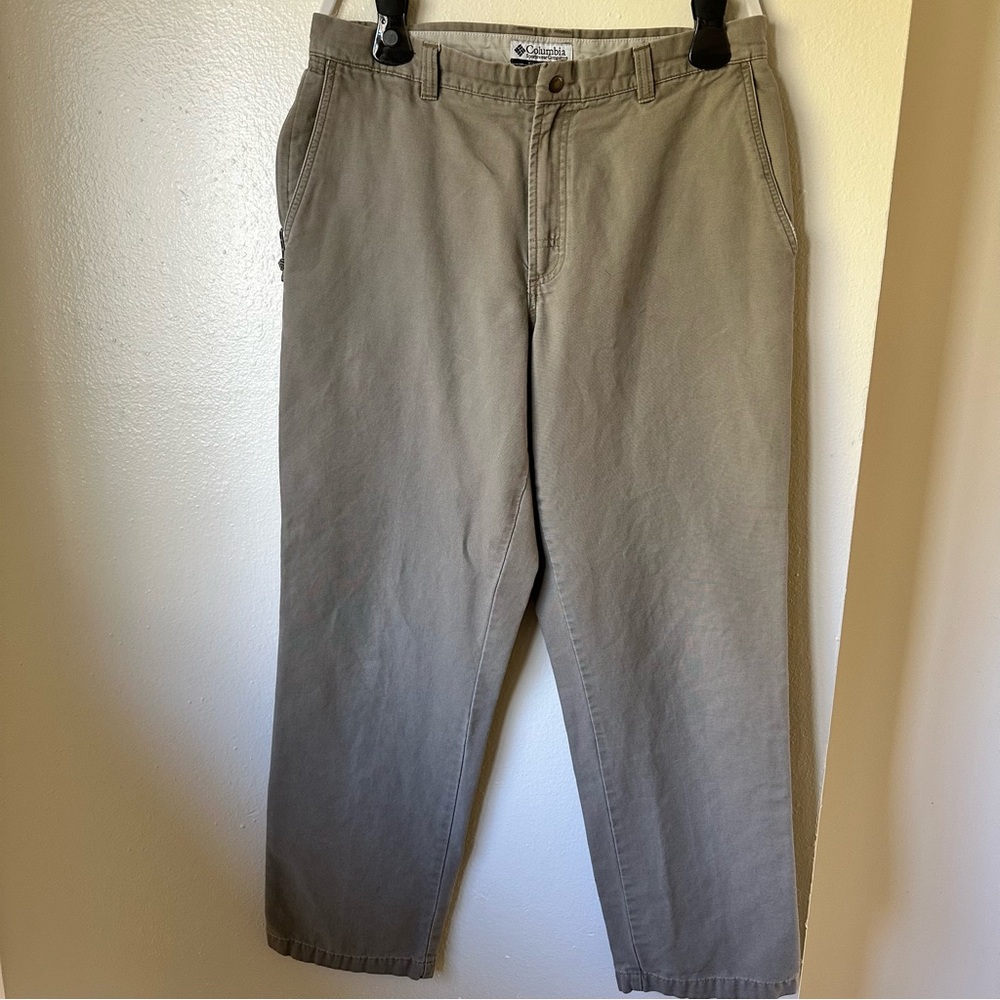 Columbia Mens Pants 34 Beige Khaki 100 Cotton Straight Casual Outdoor Zip Pocket